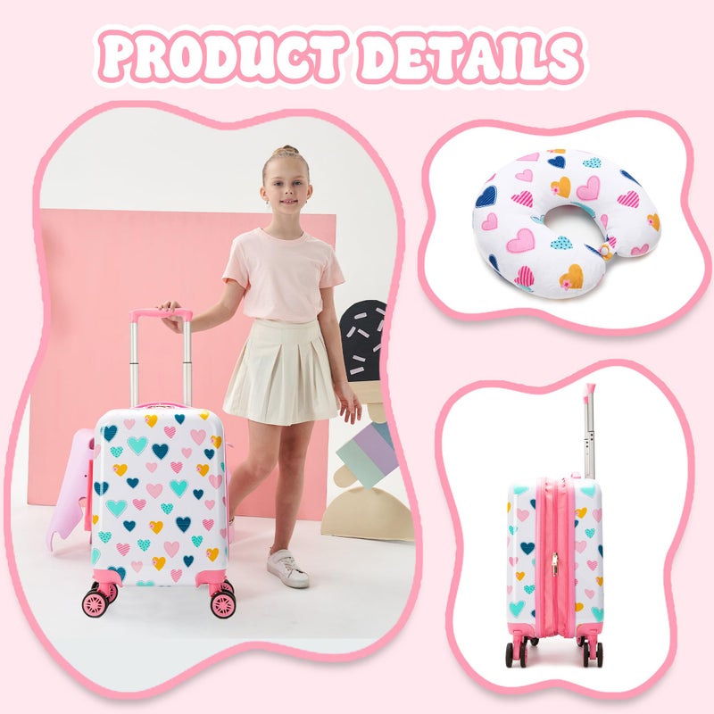 Esteemly Kid's Luggage Set 2 Piece Suitcase Set Hardside Luggage with Spinner Wheels Girls Carry on Toddler Travel Rolling Suitcase with Neck Pillow Airline Approved - Image 4
