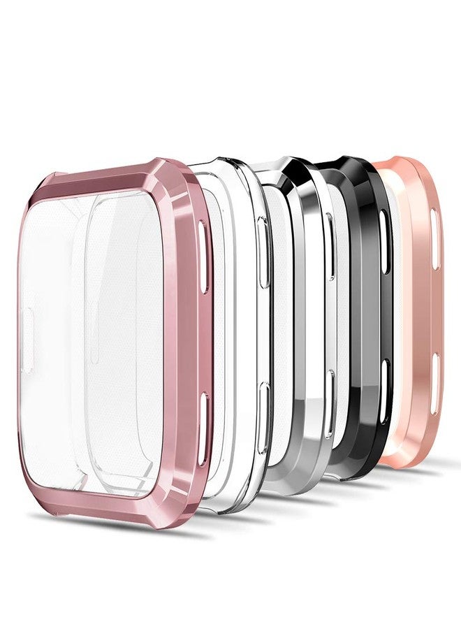 Simpeak 5Pack Soft Screen Protector Bumper Case Compatible with Fitbit Versa Smartwatch, Full Protection, Rose Pink/Clear/Silver/Black/Rose Gold - Image 1