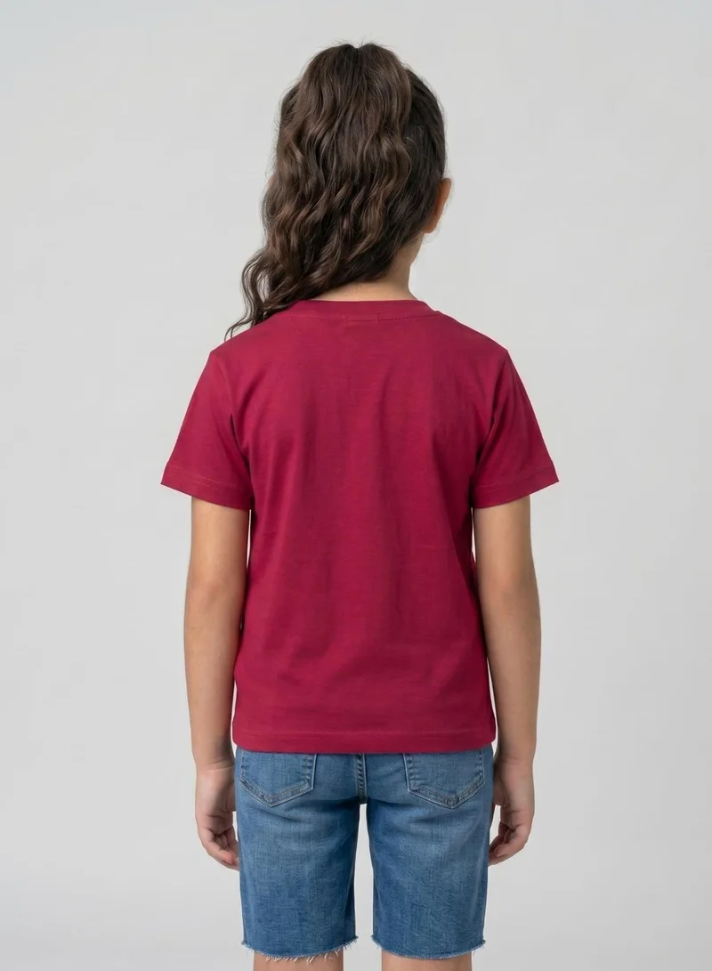 بيبي كلو Girls Stay Pawsitive Maroon T-Shirt