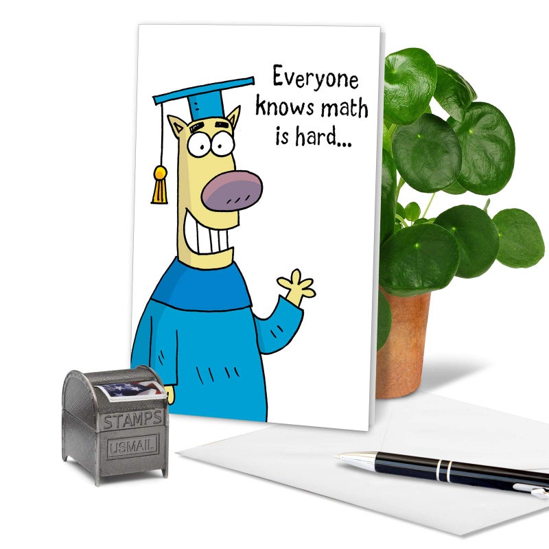 NobleWorks - 1 Happy Graduation Card Funny - Cartoon Card for Graduate, School or College, Humor Notecard with Envelope - Math is Hard C3626GDG - Image 3
