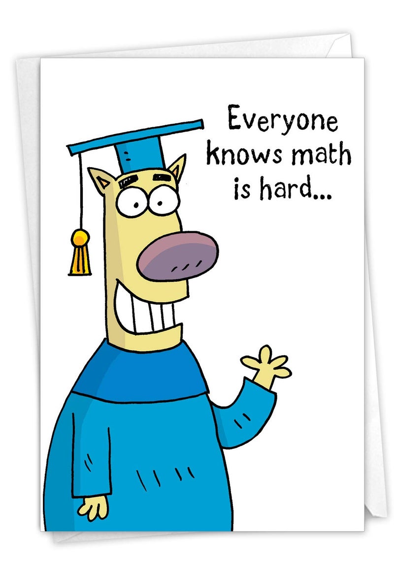 NobleWorks - 1 Happy Graduation Card Funny - Cartoon Card for Graduate, School or College, Humor Notecard with Envelope - Math is Hard C3626GDG - Image 1