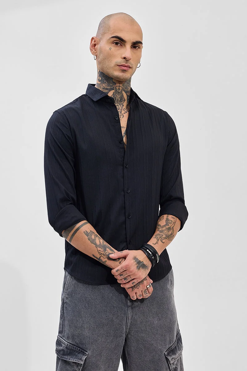 SNITCH Black Self-Design Slim Fit Shirt