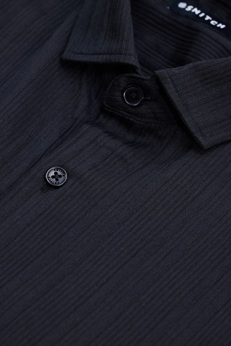 SNITCH Black Self-Design Slim Fit Shirt