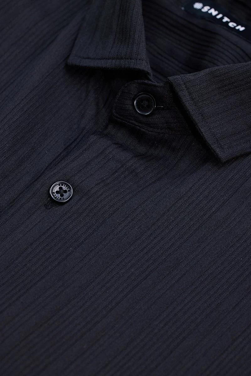 SNITCH Black Self-Design Slim Fit Shirt