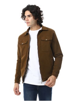 Andora Turn Down Collar Padded Gabardine Jacket_Brown  - Image 1