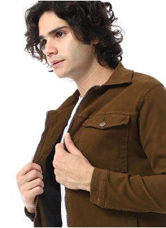 Andora Turn Down Collar Padded Gabardine Jacket_Brown  - Image 4