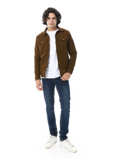Andora Turn Down Collar Padded Gabardine Jacket_Brown  - Image 5