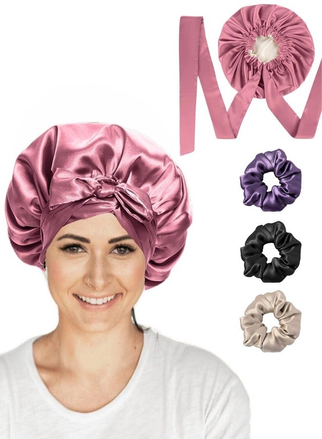 Atrube Satin Bonnet for Women, African Head Wrap for Black Women, Hair Bonnets for Sleeping Silk Bonnet for Braids (Pink) - Image 2