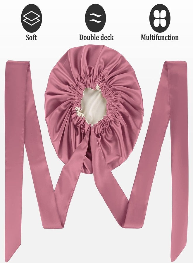 Atrube Satin Bonnet for Women, African Head Wrap for Black Women, Hair Bonnets for Sleeping Silk Bonnet for Braids (Pink) - Image 4