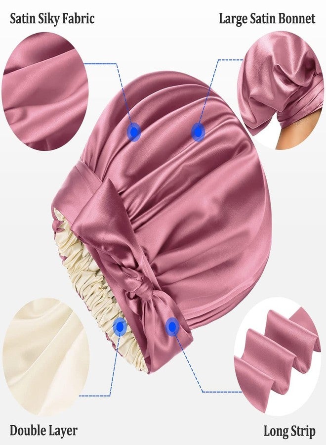 Atrube Satin Bonnet for Women, African Head Wrap for Black Women, Hair Bonnets for Sleeping Silk Bonnet for Braids (Pink) - Image 3