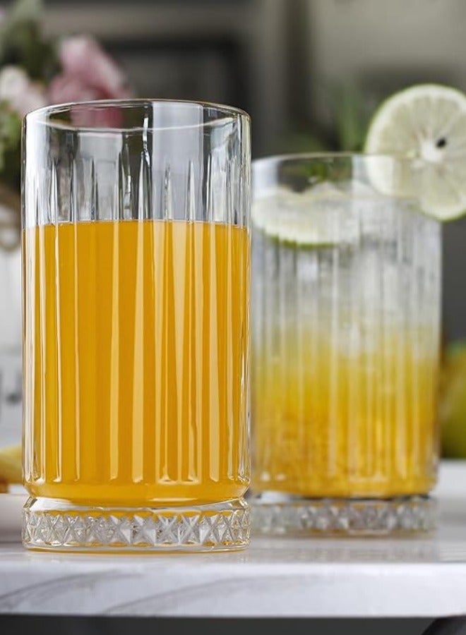 Vitacelli Highball Glasses 14 fl.oz,Set of 2, Lead-free Drinking Glasses with Heavy Base,Premium Collins Tumblers for Water/Juice/ Cocktails/Beverages, Beautiful Striped Look Glassware, Dishwasher Safe  - Image 1