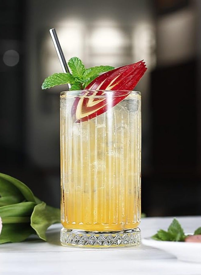 Vitacelli Highball Glasses 14 fl.oz,Set of 2, Lead-free Drinking Glasses with Heavy Base,Premium Collins Tumblers for Water/Juice/ Cocktails/Beverages, Beautiful Striped Look Glassware, Dishwasher Safe  - Image 2