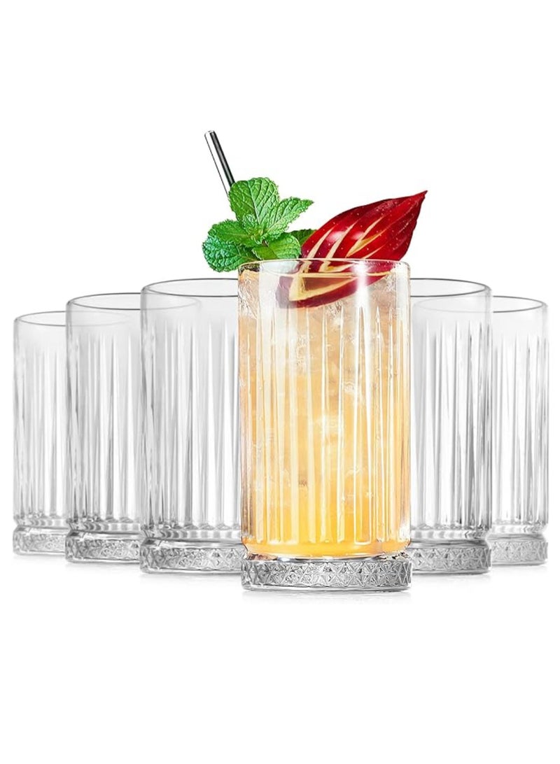 Vitacelli Highball Glasses 14 fl.oz,Set of 2, Lead-free Drinking Glasses with Heavy Base,Premium Collins Tumblers for Water/Juice/ Cocktails/Beverages, Beautiful Striped Look Glassware, Dishwasher Safe  - Image 3