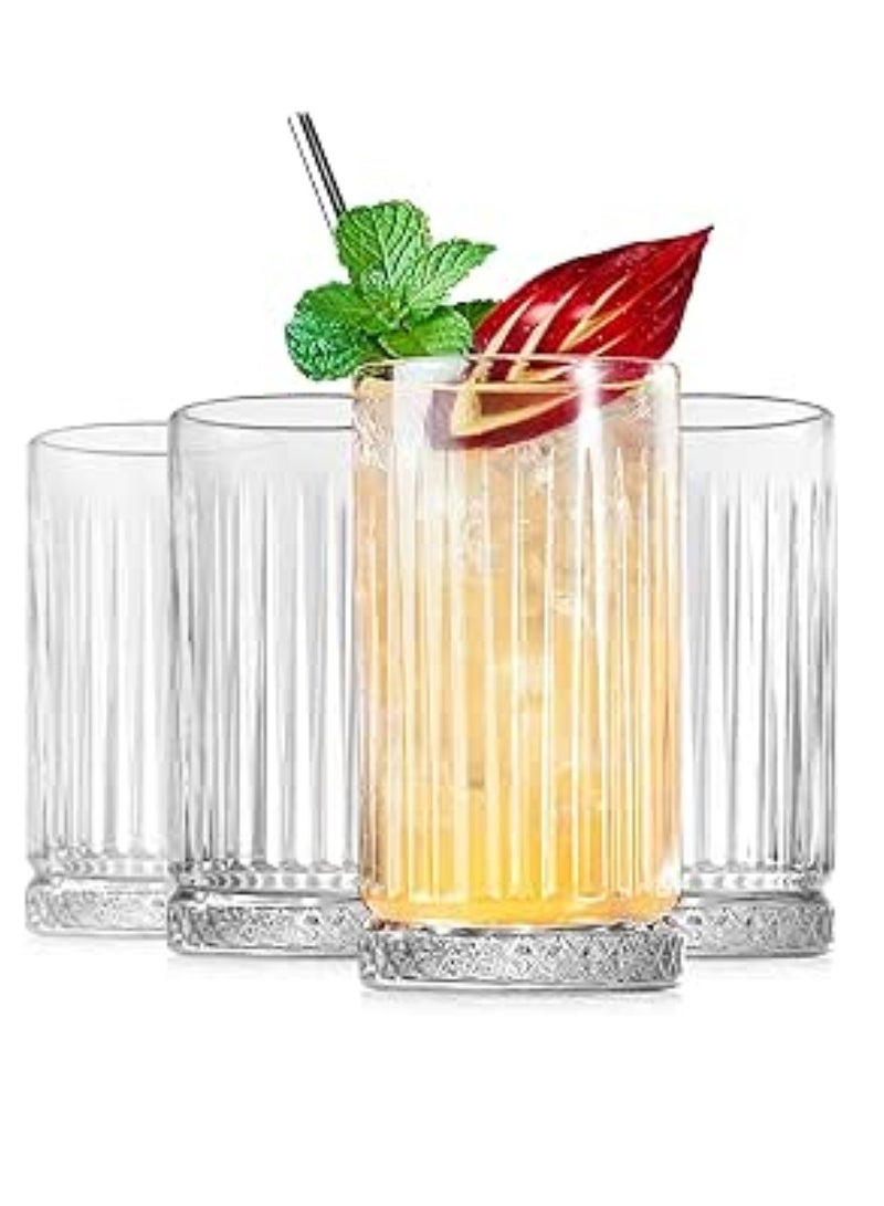 Vitacelli Highball Glasses 14 fl.oz,Set of 2, Lead-free Drinking Glasses with Heavy Base,Premium Collins Tumblers for Water/Juice/ Cocktails/Beverages, Beautiful Striped Look Glassware, Dishwasher Safe  - Image 4