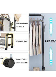 LIVVY Heavy Duty Double Rail Garment Rack with Wheels – Clothes Organizer with Shelves for Bedroom, Office & Entryway (Black)  - Image 2