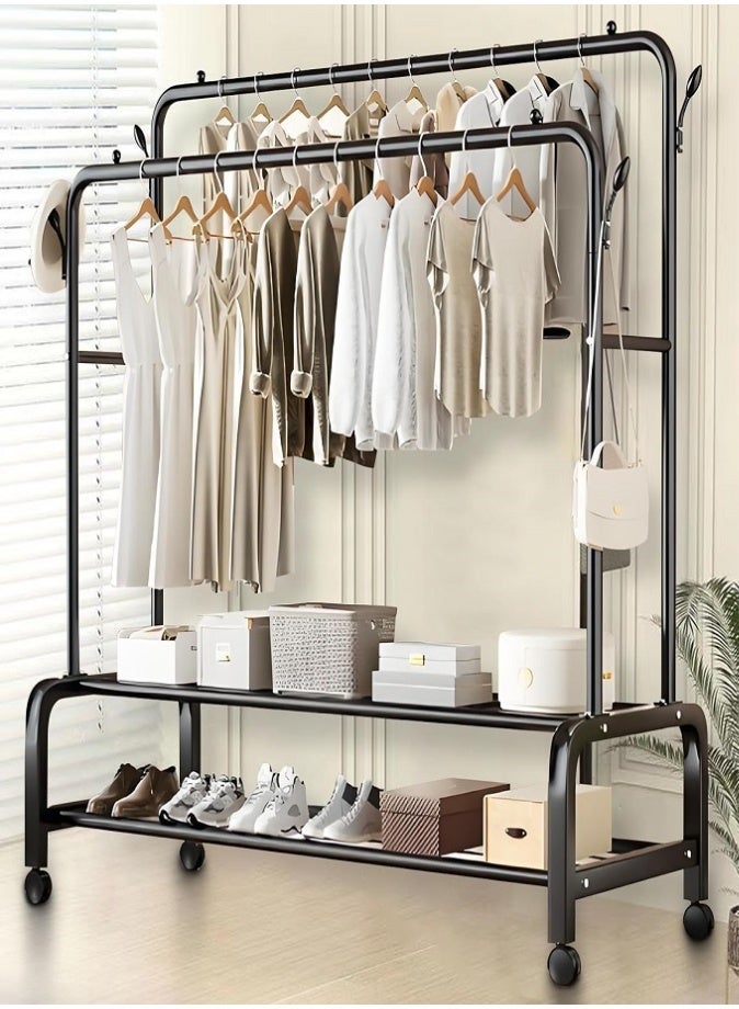LIVVY Heavy Duty Rolling Garment Rack – Double Rail Clothes Organizer with Storage Shelves, Lockable Wheels & Strong Metal Frame – Portable Closet for Home or Office (Black) - Image 2