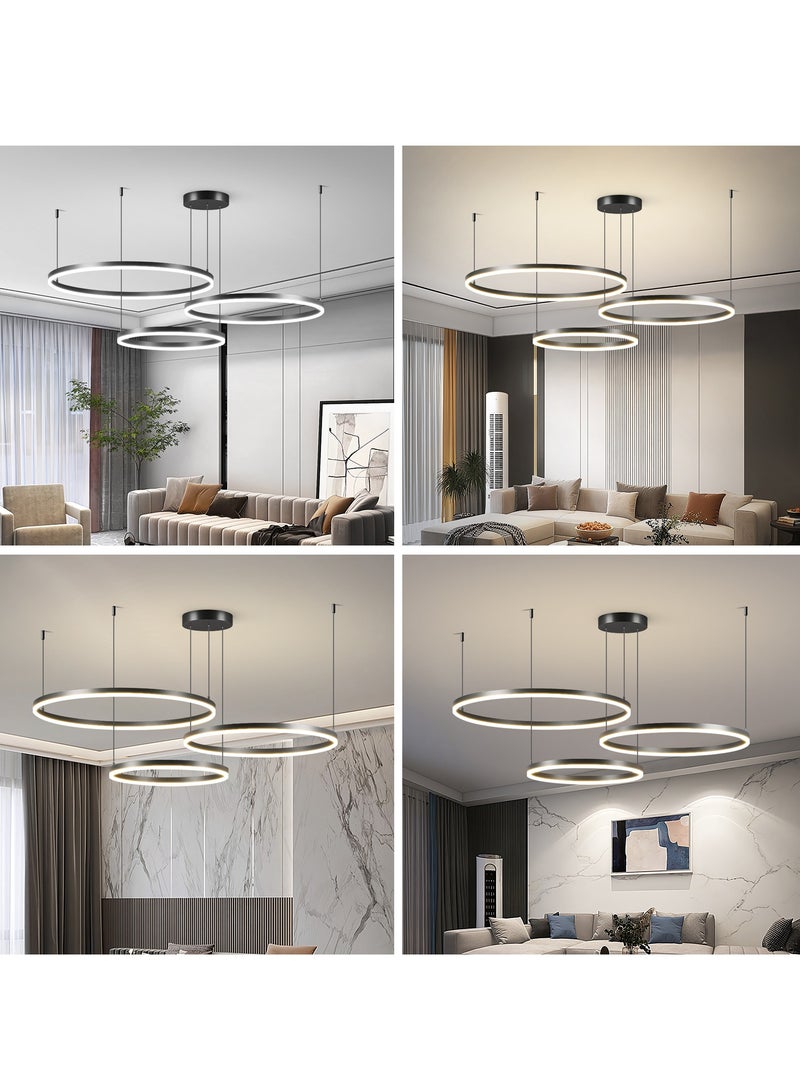 YATAI LIGHTING Staggered Design Chandelier Living Room, Remote Control Big Dia 80cm Black Modern Classic LED 3 Ring Chandelier Light,Acrylic Adjustable Color Temperature Chandelier Lamp,102W  - Image 2