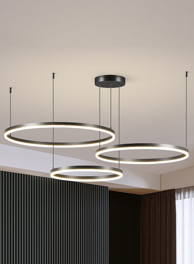 YATAI LIGHTING Staggered Design Chandelier Living Room, Remote Control Big Dia 80cm Black Modern Classic LED 3 Ring Chandelier Light,Acrylic Adjustable Color Temperature Chandelier Lamp,102W  - Image 1