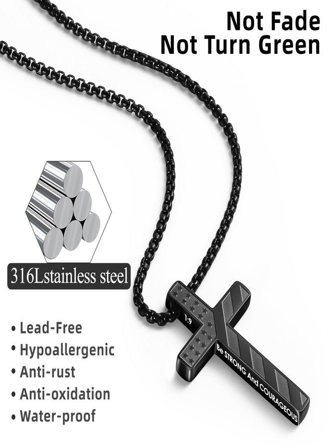 Romass 2Pcs Cross Necklace for Men Boys,Silver Black 1:9 Baptism Religious Christian First Communion Confirmation Stainless Steel American Flag Chain Gifts Jewelry - Image 3