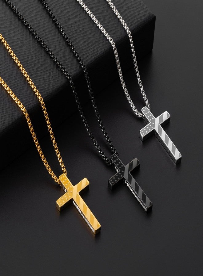 Romass 2Pcs Cross Necklace for Men Boys,Silver Black 1:9 Baptism Religious Christian First Communion Confirmation Stainless Steel American Flag Chain Gifts Jewelry - Image 5
