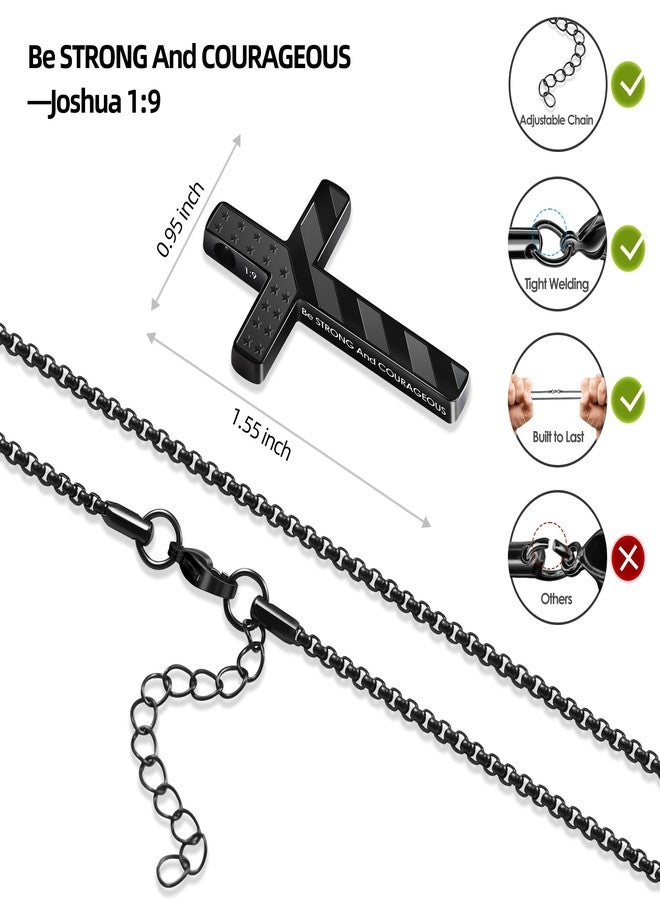 Romass 2Pcs Cross Necklace for Men Boys,Silver Black 1:9 Baptism Religious Christian First Communion Confirmation Stainless Steel American Flag Chain Gifts Jewelry - Image 4