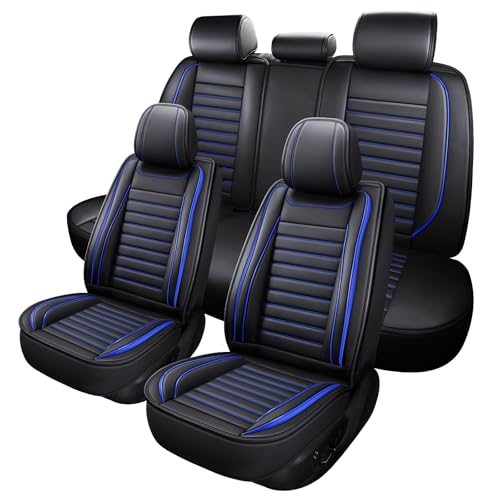 MINGBRON Leather Car Seat Covers Full Set Universal Faux Leather Car Seat Covers 5 Seats Automotive Seat Covers for Most Sedans SUVs Trucks Front and Rear Seat CoversWine Red - Image 1