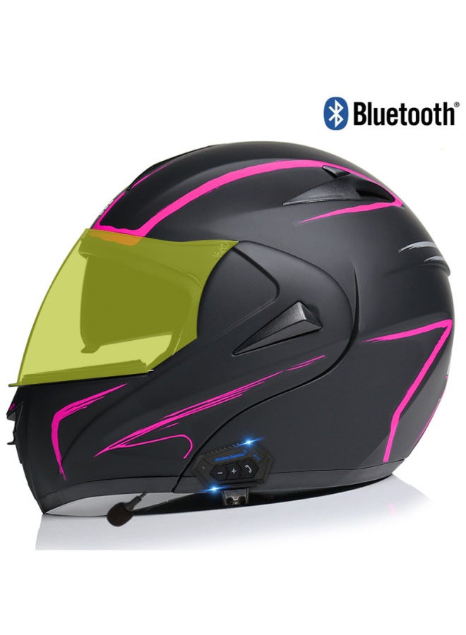 Virtue Men's Electric Motorcycle Full Face Helmet with Bluetooth, Double Lens, Carbon Fiber Pattern, Lightning Brightening Mirror