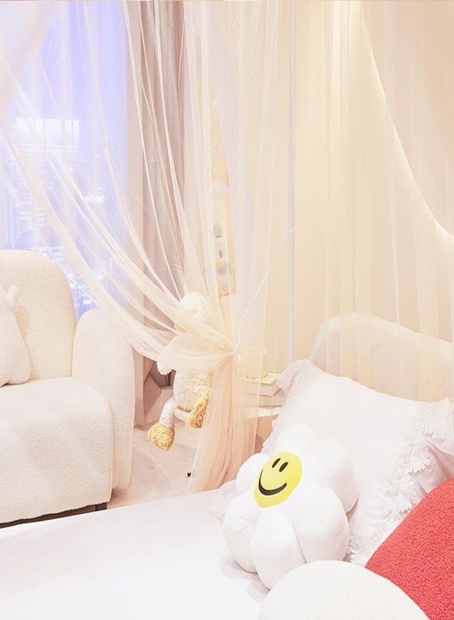 Akiky Princess Canopy Bed Curtains 4 Corners Post Mosquito Net - Cozy Drape Netting 4 Opening Bed Canopy Curtain for Girls Bed Boys Adults (Queen,Beige) - Image 3