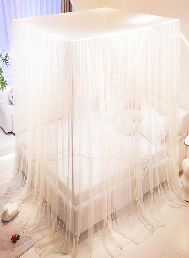 Akiky Princess Canopy Bed Curtains 4 Corners Post Mosquito Net - Cozy Drape Netting 4 Opening Bed Canopy Curtain for Girls Bed Boys Adults (Queen,Beige) - Image 5