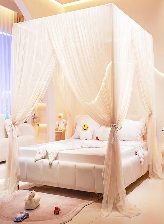 Akiky Princess Canopy Bed Curtains 4 Corners Post Mosquito Net - Cozy Drape Netting 4 Opening Bed Canopy Curtain for Girls Bed Boys Adults (Queen,Beige) - Image 1