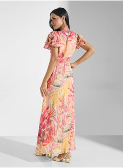 Hope & Ivy Feather Lurex Frill Sleeve Wrap Dress  - Image 2