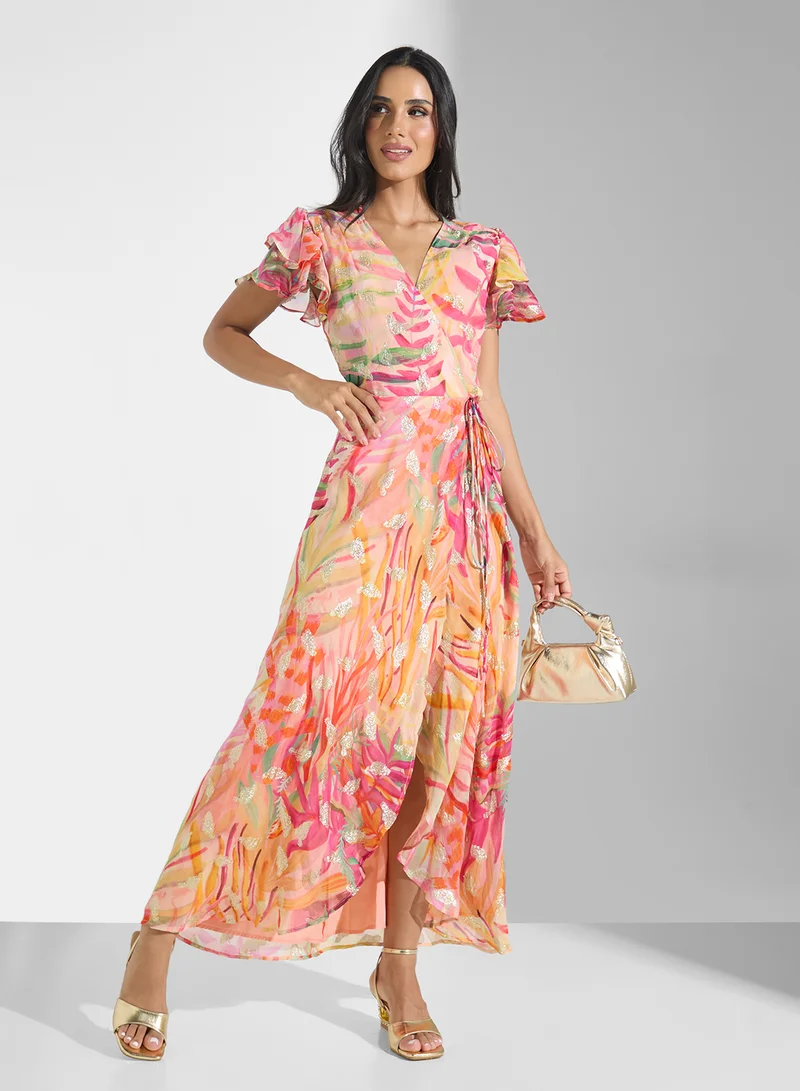 Hope & Ivy Floral Ruffle Sleeve Dress