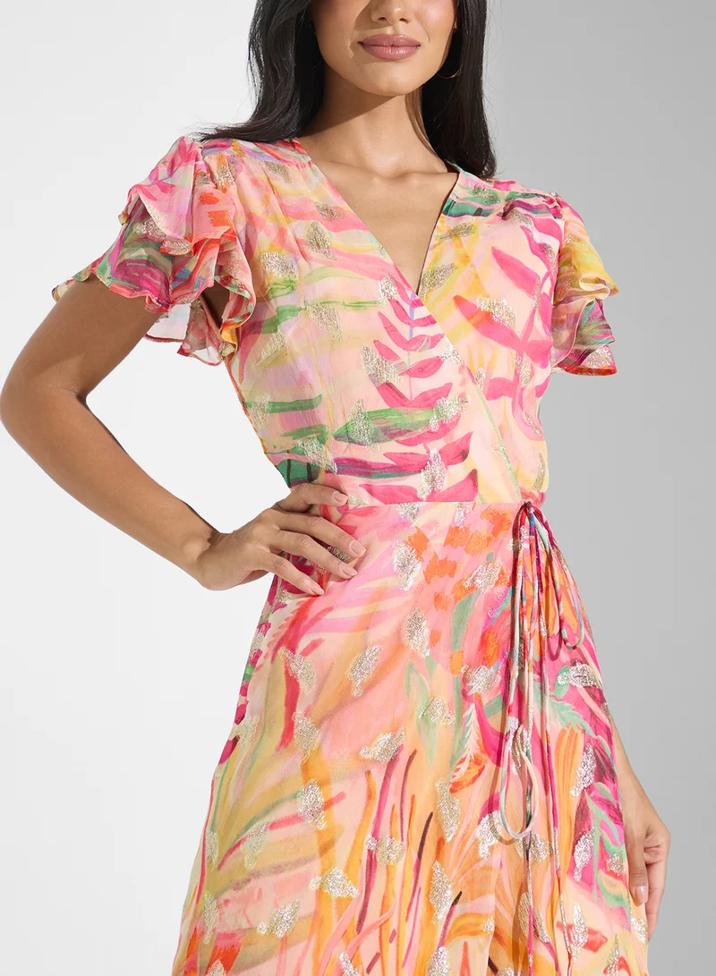 Hope & Ivy Floral Ruffle Sleeve Dress