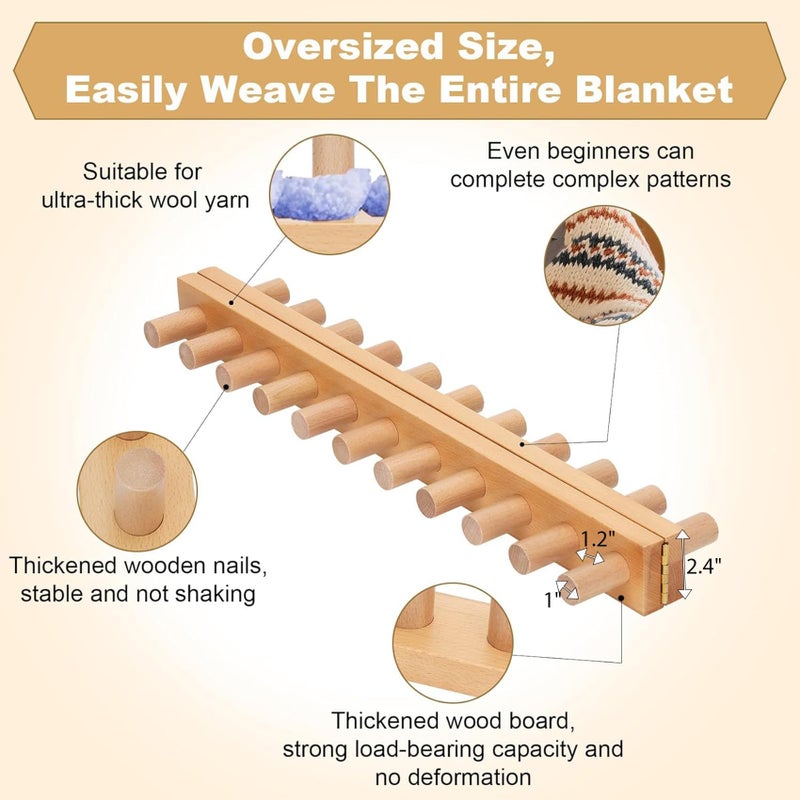 Sienson 52" Chunky Knitting Loom for Blanket Making â€“ Foldable Wood Frame, Portable DIY Hand Knitting Kit for Beginners, Reusable Blanket Loom for Bulky Yarn Crafts & Gifts - Image 2