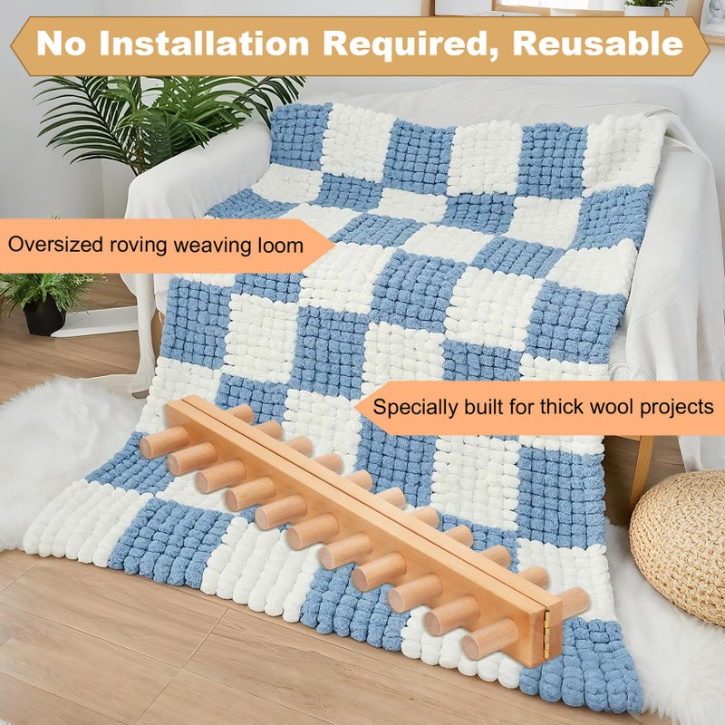 Sienson 52" Chunky Knitting Loom for Blanket Making â€“ Foldable Wood Frame, Portable DIY Hand Knitting Kit for Beginners, Reusable Blanket Loom for Bulky Yarn Crafts & Gifts - Image 5