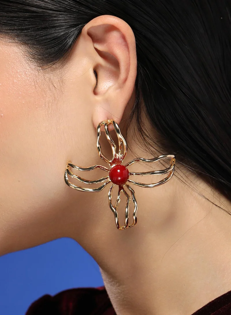 سوهي أقراط نسائية بتصميم عنكبوت وزهور بلون ذهبي كاليفورنيا