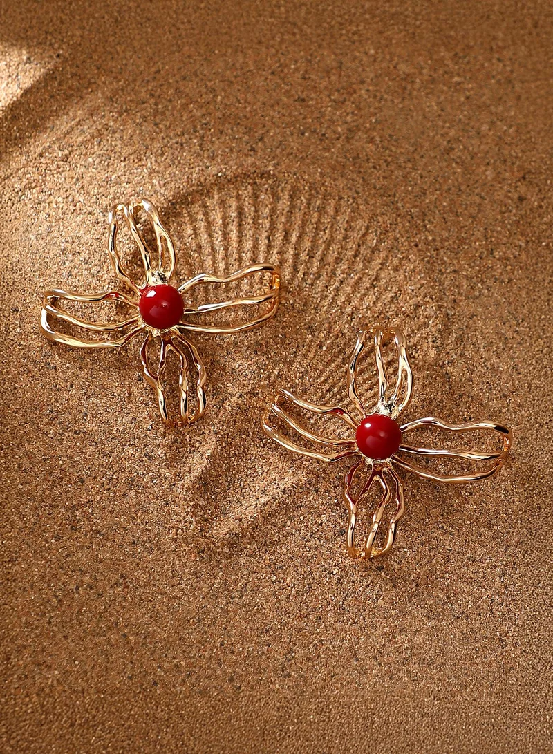 سوهي أقراط نسائية بتصميم عنكبوت وزهور بلون ذهبي كاليفورنيا