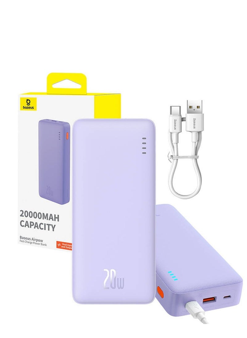بيسوس باور بانك Baseus Airpow للشحن السريع 20 واط بسعة 20000mAh – إصدار بنفسجي نيبولا مع كيبل USB إلى Type-C أبيض بطول 50 سم 20000 mAh - Image 4