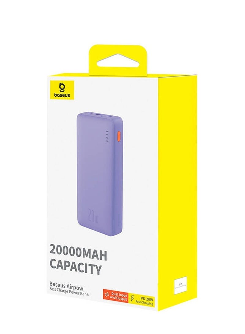بيسوس باور بانك Baseus Airpow للشحن السريع 20 واط بسعة 20000mAh – إصدار بنفسجي نيبولا مع كيبل USB إلى Type-C أبيض بطول 50 سم 20000 mAh - Image 5