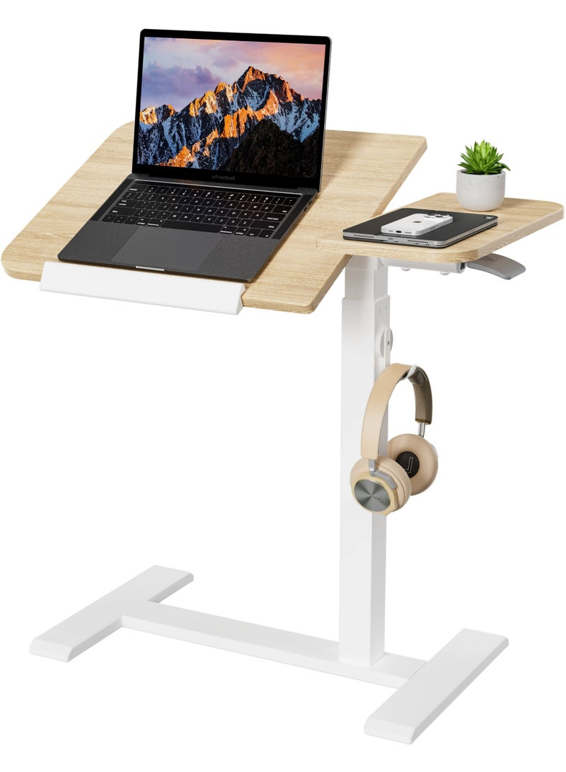 ETHU Height-Adjustable Rolling Laptop Desk, Multifunctional Overbed Table with Tilting Desktop and Recessed Casters, Mobile Bedside Sofa Side Table, Ergonomic Standing Desk for Office and Home, Maple - Image 1