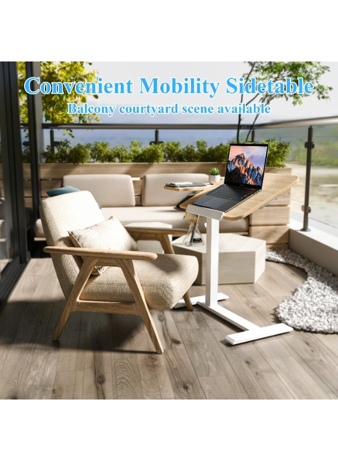 ETHU Height-Adjustable Rolling Laptop Desk, Multifunctional Overbed Table with Tilting Desktop and Recessed Casters, Mobile Bedside Sofa Side Table, Ergonomic Standing Desk for Office and Home, Maple - Image 5