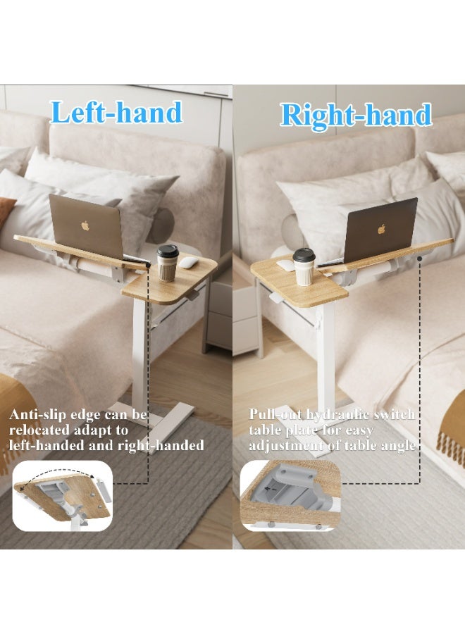 ETHU Height-Adjustable Rolling Laptop Desk, Multifunctional Overbed Table with Tilting Desktop and Recessed Casters, Mobile Bedside Sofa Side Table, Ergonomic Standing Desk for Office and Home, Maple - Image 3