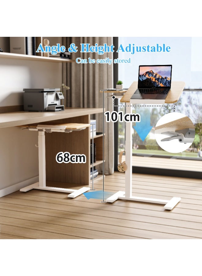 ETHU Height-Adjustable Rolling Laptop Desk, Multifunctional Overbed Table with Tilting Desktop and Recessed Casters, Mobile Bedside Sofa Side Table, Ergonomic Standing Desk for Office and Home, Maple - Image 4