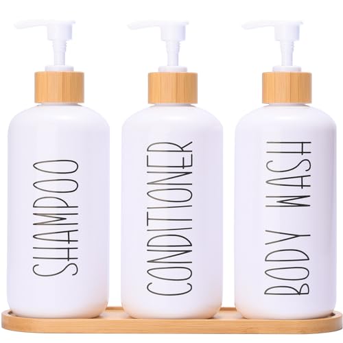 MOMEEMO White Shampoo and Conditioner Dispenser Set, Contains 3 Extra-Thick PET Plastic Bottles, Refillable Shampoo and Conditioner Bottles Perfect for Farmhouse Bathroom Decor. (White) - Image 1
