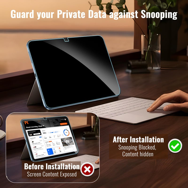 avakot Privacy Screen Protector for iPad 11th A16 2025, Anti-Spy Tempered Glass Film for iPad 10th Generation 10.9 Inch 2022, Private Touch Sensitive HD Clarity Screen Protector for i Pad A16, 1 Pack - Image 5