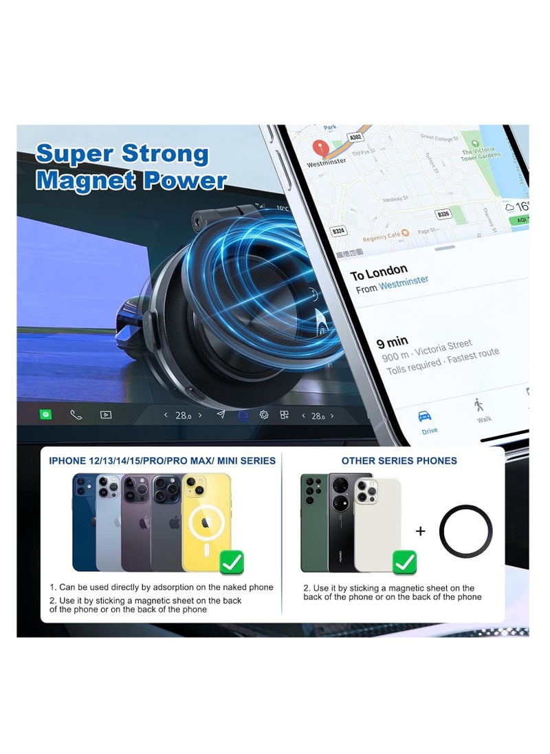 AMBERJACK - Upgraded 360° Adjustable Electric Vacuum Magnetic Suction Cup Phone Mount, Hands-Free Magnetic Cell Phone Holder for Car, Gym, Mirror, Smooth Surface, Compatible with Magsafe iPhone - Image 1