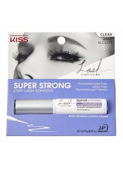 Lash Couture Clear Strip Lash Adhesive with Biotin & Blueberry Extract, Latex-Free, Dermatologist Tested, Contact Lens Friendly, Strong Hold, Gentle Formula, with Brush Tip Applicator, 0.17 Oz.
