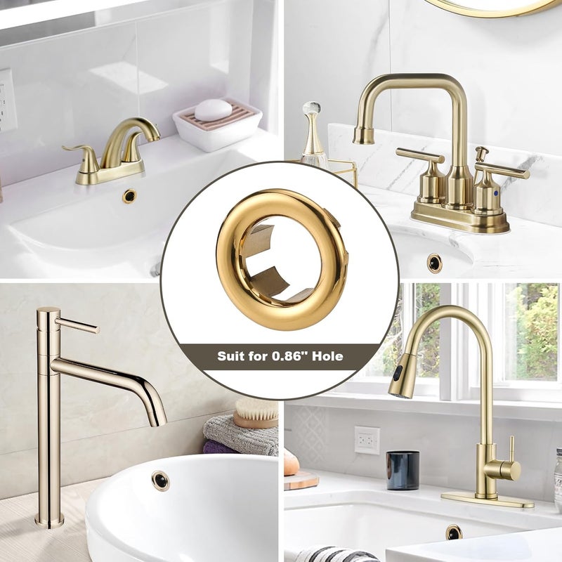 Arcora Sink Overflow Ring Brushed Gold: 2 Pack Bathroom Kitchen Sink Basin Trim Overflow Cover Hole Insert Cap - Image 4