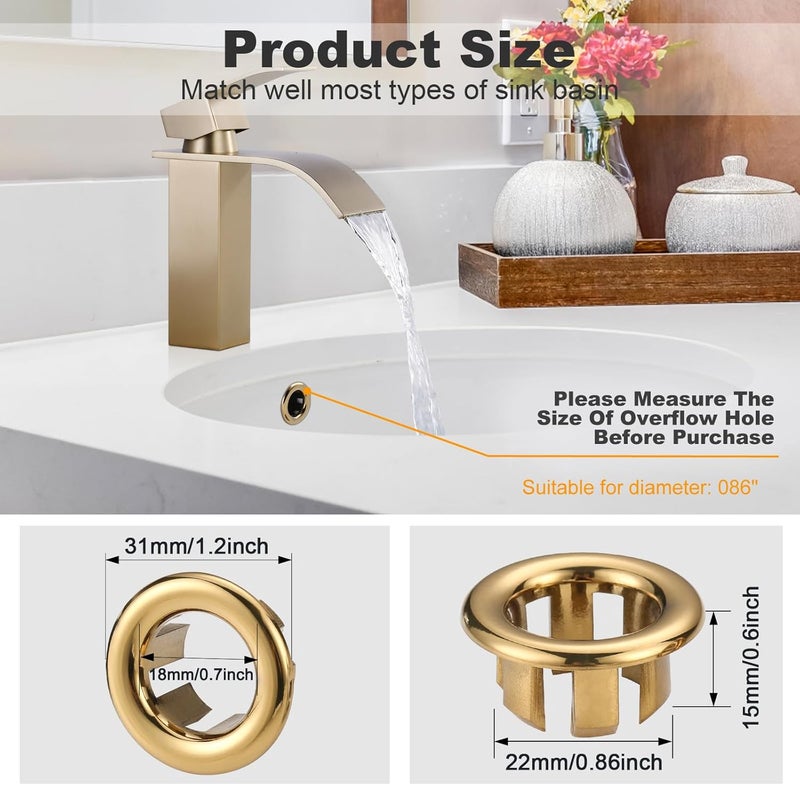 Arcora Sink Overflow Ring Brushed Gold: 2 Pack Bathroom Kitchen Sink Basin Trim Overflow Cover Hole Insert Cap - Image 2