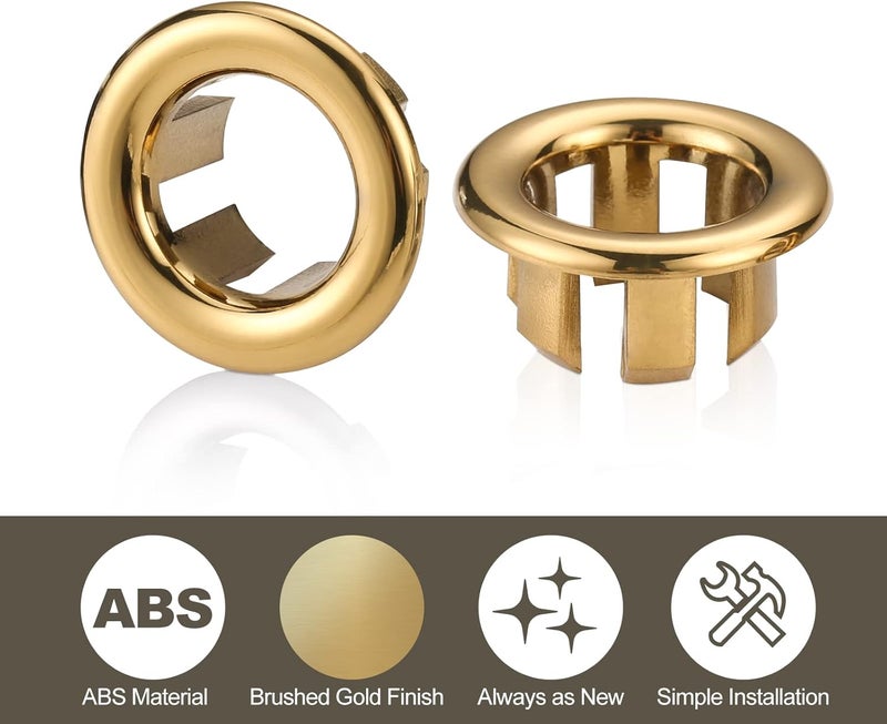 Arcora Sink Overflow Ring Brushed Gold: 2 Pack Bathroom Kitchen Sink Basin Trim Overflow Cover Hole Insert Cap - Image 3
